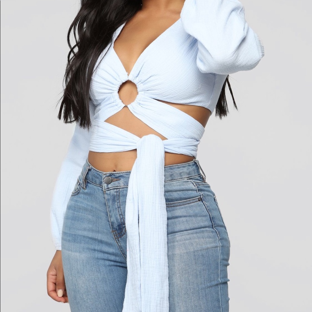 Baby blue wrap top